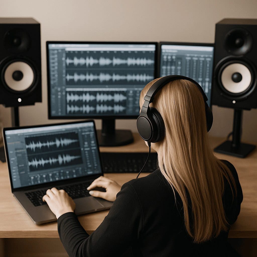Ääniteknikko työskentelee studiossa